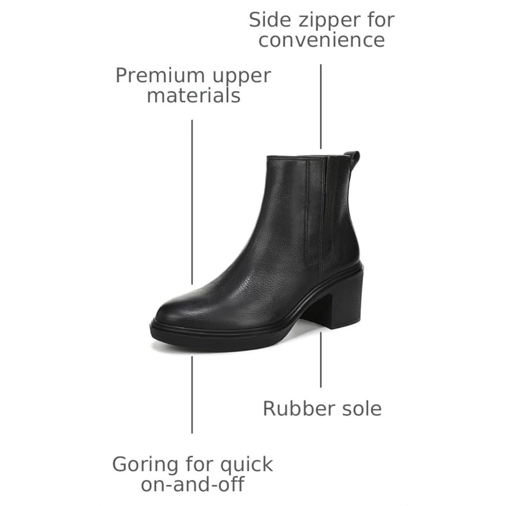 Vionic Savannah Womens 8 Wide Black Leather Waterproof Ankle Bootie 2.75" Heel - Picture 5 of 10